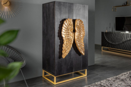 Extravagante highboard ANGEL 70 cm zwart mangohout met gouden vleugels