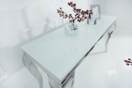 Stijlvolle design Side tafel of bureau  MODERN BAROCK 140cm roestvrij staal met tafelblad in wit opaalglas