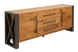 Massief dressoir THOR 200cm wild eiken geolied in industrieel design