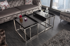 Moderne design salontafel set van 3 ELEMENTS 75 cm zwart stalen dienbladtafel