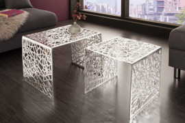 Handgemaakte salontafel ABSTRACT 49 cm set van 2 zilver in gap-design