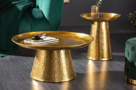 Handgemaakte salontafel ORIENT 63 cm goud met Volledig gehamerd blad design