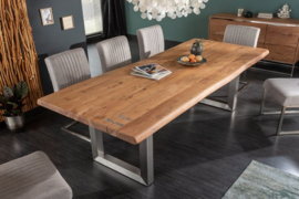 Massieve eettafel MAMMUT ARTWORK 220 cm acacia 6 cm blad naturel roestvrij staal