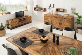 Massieve eettafel BREAK  160cm natuurlijk mangohout industrieel design