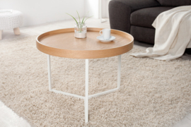 Extravagante salontafel MODULAR 60cm naturel eiken wit rond incl. dienblad