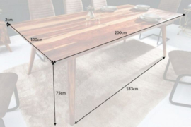 Massieve eettafel MYSTIC LIVING 200cm Sheesham stone finish unieke nerf