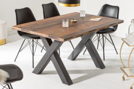 Industriële eettafel 140cm donker eiken look met zwarte X-poten