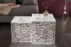 Handgemaakte salontafel ABSTRACT 49 cm set van 2 zilver in gap-design