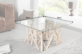 Design teakhouten salontafel Vierkant met Glazenblad 80 x 80 cm