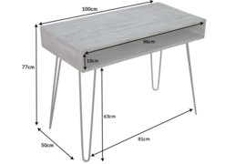 Massief bureau SCORPION 100 cm met haarspeldpoten van grijs mangohout