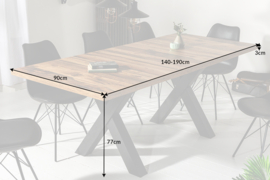 Industriële eettafel MONTREAL 140-190 cm eiken look uitschuifbaar met X-poten
