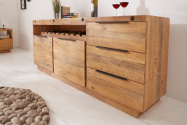 Massief dressoir FINCA 175 cm natuurlijk gerecycled grenen hout industrieel design met flessenhouder