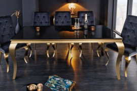 Elegante design eettafel MODERN BAROK 200 cm zwart goud roestvrij staal opaal glazen tafelblad