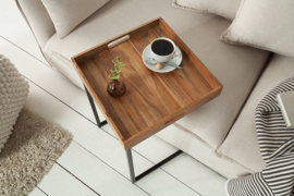 Design bijzettafel CIA 40cm acacia massief houten zwarte dienbladtafel