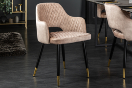 Elegante stoel PARIS greige fluwelen decoratieve quilten en gouden voetdoppen