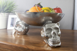 Ontwerp fruitschaal SKULL 35 cm zilveren aluminium schedelschaal