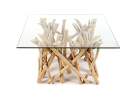 Design teakhouten salontafel Vierkant met Glazenblad 80 x 80 cm