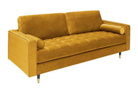Luxe design 3-zitsbank 225 cm zitcomfort pocketvering bekleding stof fluweel mosterdgeel