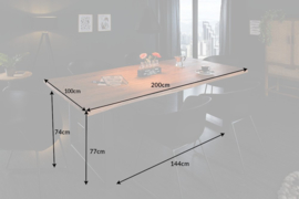 Massieve boomstam eettafel MAMMUT 200 cm wilde acacia 3,5 cm hoog industrieel sledeframe