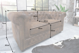 Chesterfield 2-zits bank 150 cm antiek bruin met knoopsluiting en veerkern