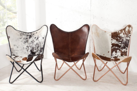 Retro fauteuil Vlinder bruin met echt lederen bekleding koperen frame