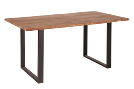 Massieve boomstam eettafel MAMMUT 140 cm wilde acacia 2,6 cm plaat industriële slede onderstel