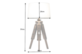 Tafellamp  Industriële  Retro 59 cm wit grenen houten