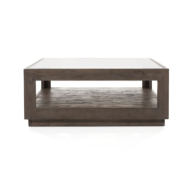 Vierkante Salontafel Liam 95x95 - bruin mango hout met glas