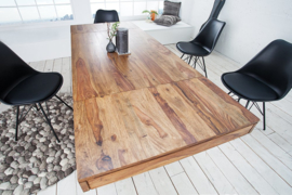 Massieve eettafel PURE 120-200cm Sheesham met verlengplaten met een unieke nerf