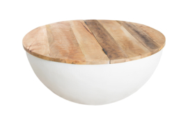 Elegante salontafel INDUSTRIAL met opbergruimte 70 cm mangohouten planken wit onderkant