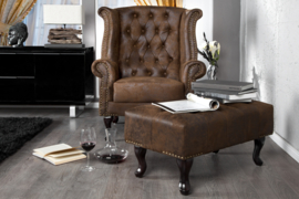 Hocker Model: Chesterfield - Antiek bruin (suede look)