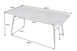 Design eettafel PARIS 180cm grijs kristalglas met marmer decor