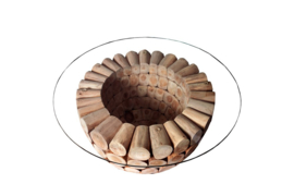 Handgemaakte salontafel PURE NATURE 70cm rond teakhout met glazen blad
