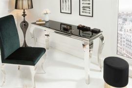 Elegante console tafel MODERN BAROK 140 cm zwart roestvrij staal opaal glazen tafelblad
