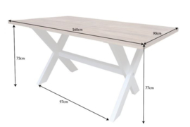 Massieve eettafel LONG ISLAND 160cm mangohout X-frame landelijke stijl