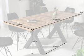 Industriële eettafel MONTREAL 160-210 cm eiken look uitschuifbaar met X-poten