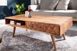 Massief houten salontafel MYSTIC LIVING 100cm natuurlijke acacia met opberglades opbergvak