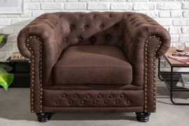 Chesterfield fauteuil 105cm vintage bruin met knoopsluiting en veerkern