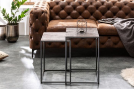 Handgemaakte bijzettafel set van 2 ELEMENTS 40cm zilver zwarte salontafel