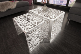 Handgemaakte salontafel ABSTRACT 49 cm set van 2 zilver in gap-design