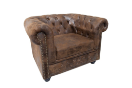 Chesterfield fauteuil 110cm antiek bruin met knoopsluiting en veerkern