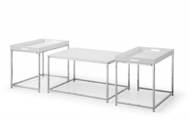 Moderne salontafel set van 3 ELEMENTS 75cm wit chroom uitneembaar blad