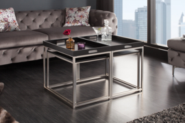 Moderne design salontafel set van 3 ELEMENTS 75 cm zwart stalen dienbladtafel