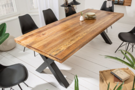 Massieve eettafel IRON CRAFT 200 cm mangohout industrieel design met X-poten