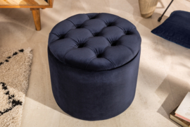 Elegante kruk MODERN BAROK 50 cm donkerblauw fluwelen opbergmand