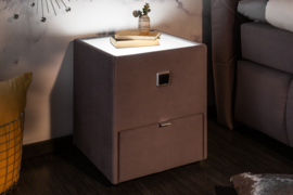 Modern nachtkastje BOUTIQUE 43 cm grijs fluweel met lade indirecte verlichting