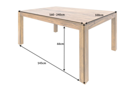 Massieve eettafel PURE 160-240cm met platen Sheesham-steenfinish