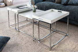 Moderne salontafel set van 3 ELEMENTS 75cm wit chroom uitneembaar blad