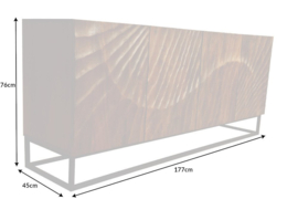 Massief dressoir SCORPION 177 cm bruin mangohout, gedetailleerd 3D-houtsnijwerk