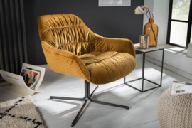 Draaifauteuil BIG DUTCH mosterdgeel fluweel met armleuningen in retrostijl